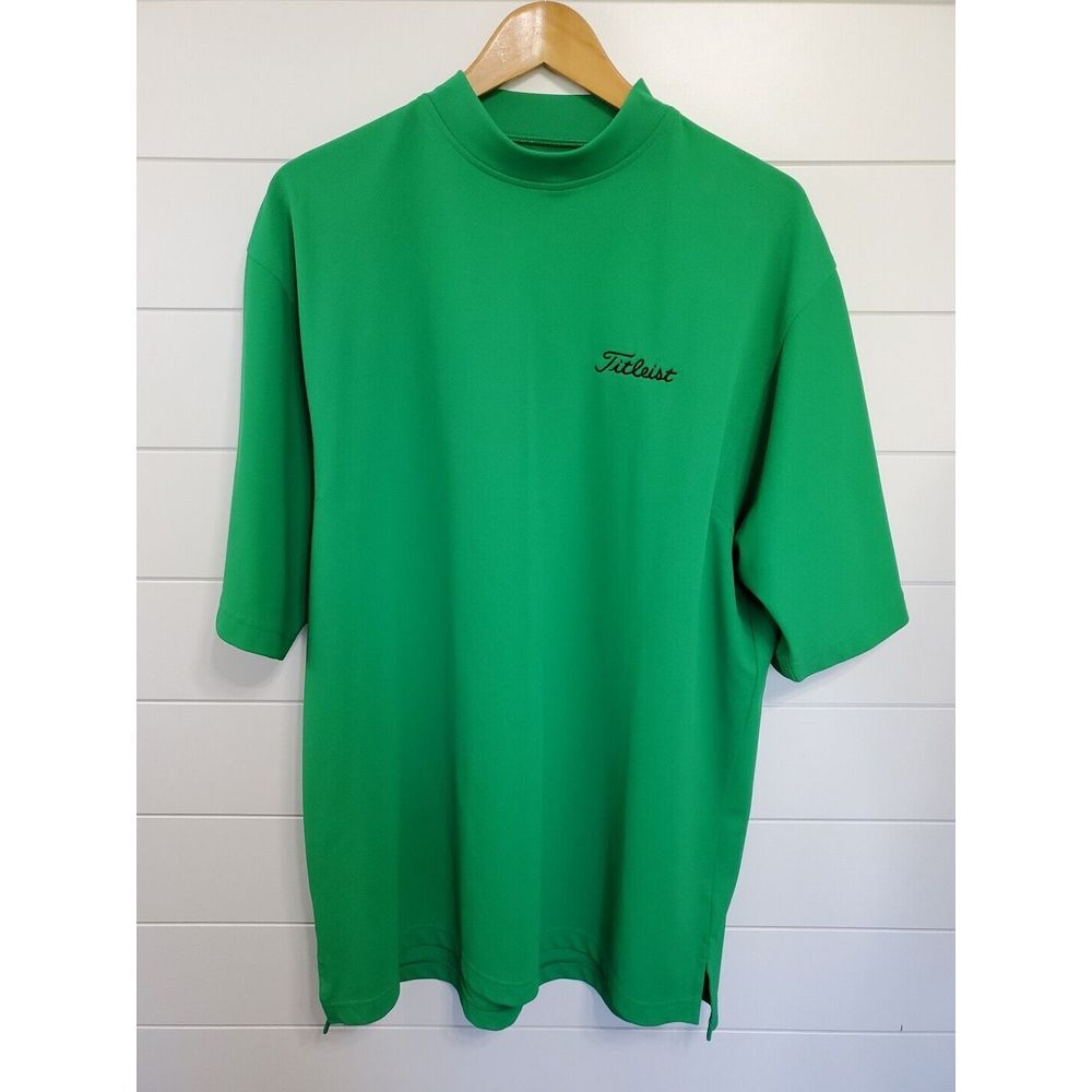 Foot Joy FJ Men's Titleist Mock Neck Short Sleeve Shirt Size L Green Golf Active